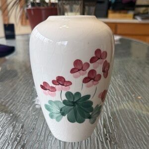 White Porcelain Floral Vase with Pink Blooms